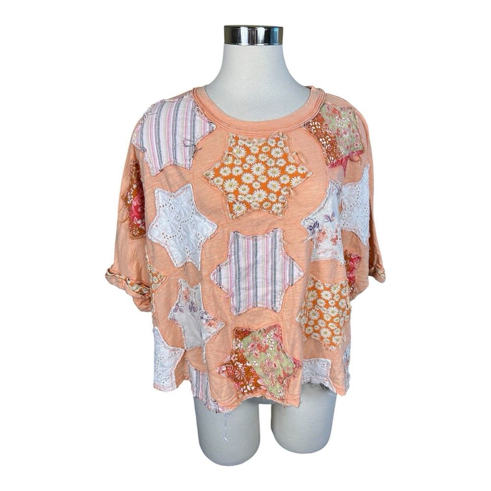 Spring Star Patchwork Top by Oli & Hali Peach Cropped Sz XL